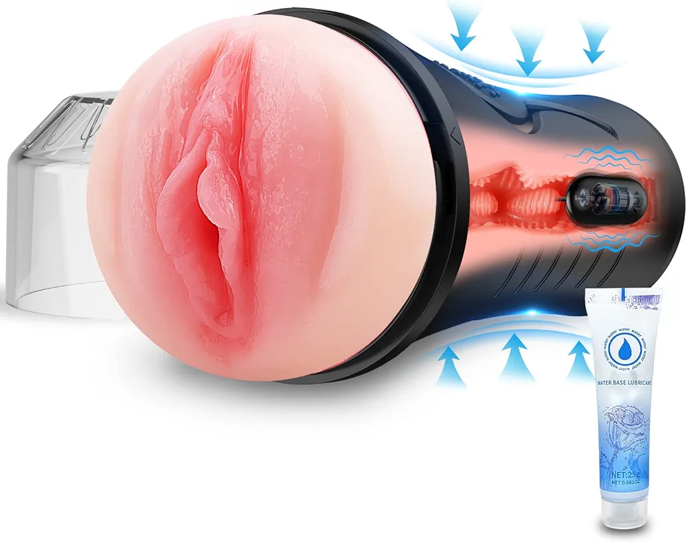 Mens Sex Toys Male Masturbator, Vibrating Masturbator Squeezable Pocket Pussy for Men with 7.5" Depth Lifelike Textured Vagina, Plump and Soft Fleshy Masturbating Stroker Toys, Adult Sex Toys for Men