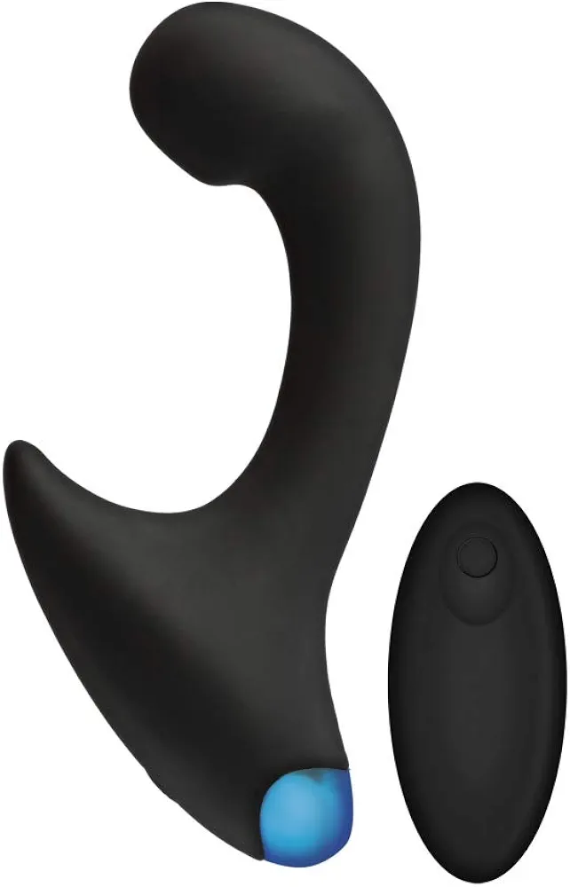 Doc Johnson OptiMALE™ - P-Curve - Ergonomically Curved Beginner-Friendly Vibrating Prostate Massager - Silicone, Remote Operated, Multi-Function, USB Rechargeable - Black