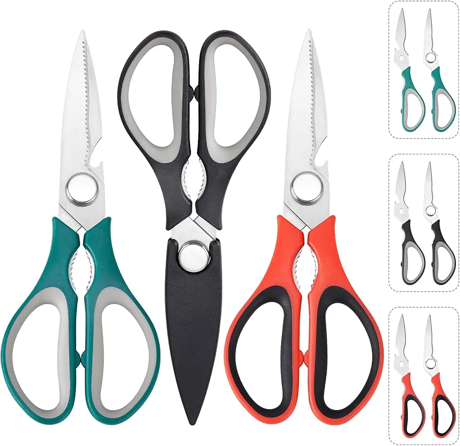 3-Pack Kitchen Scissors All Purpose Kitchen Shears Heavy Duty Scissors Stainless Steel Dishwasher Safe Cooking Scissors, Kitchen Utensils removable for Cutting Meat, Chicken,Fish, Vegetable