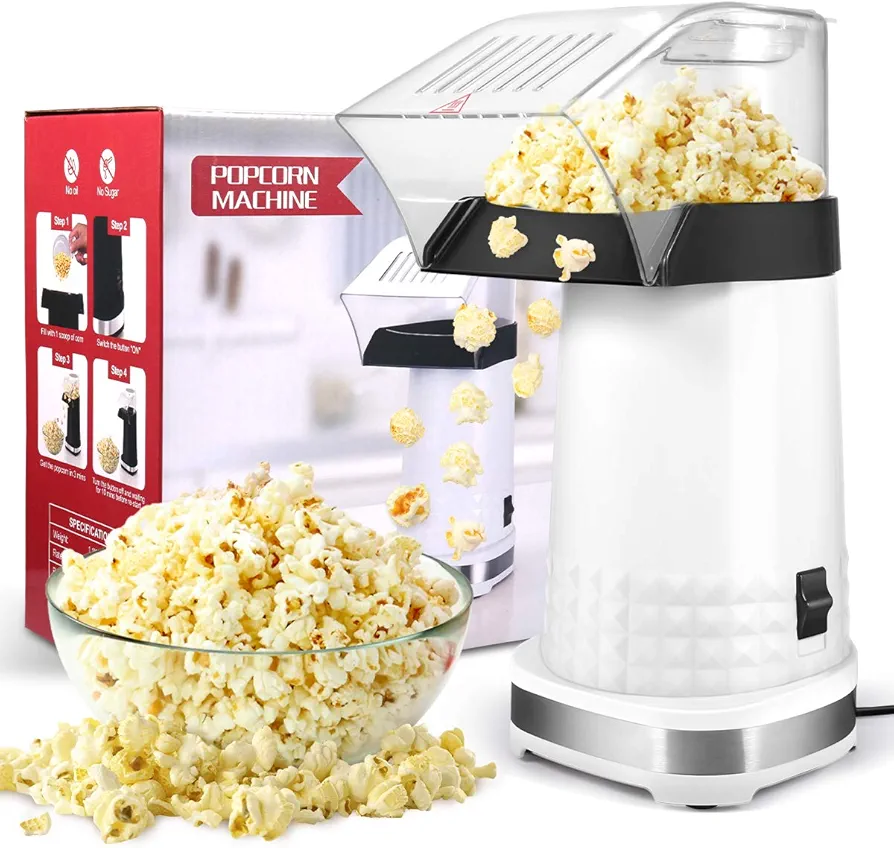 Popcorn Machine High Popping Rate, 3.5 Quarts, 1200w, 2 Min Fast Popping Air Popper Popcorn Maker, No Oil, BPA-Free, Food Safe Mini Popcorn Machine with ETL Certified, Popcorn Poppers for Home