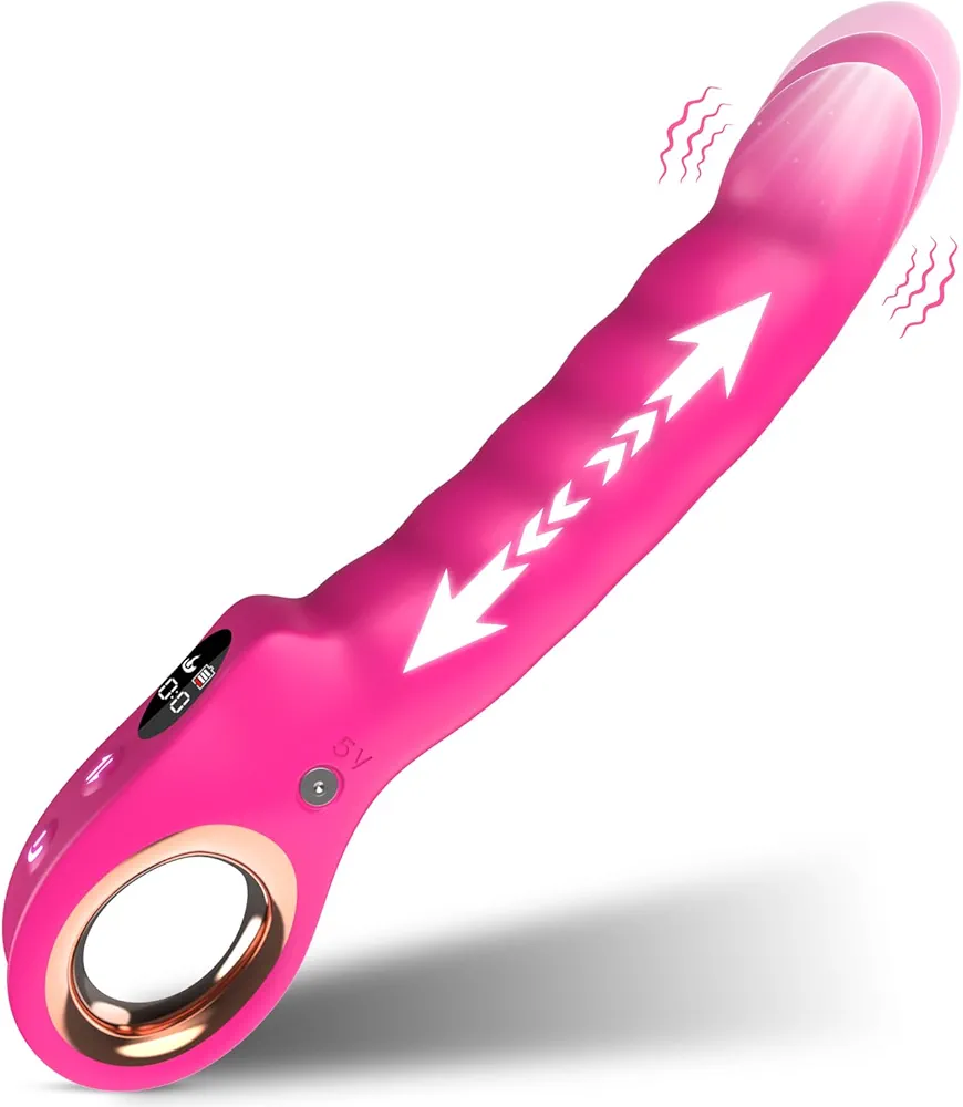 Thrusting Dildo Vibrator Sex Toys, G Spot Clitoral Vibrators Hollow Handle with Powerful 7 Thrusting & 7 Vibrating Modes, Anal Dildo Toys with LCD Display, Wand Massager Adult Sex Toys for Women