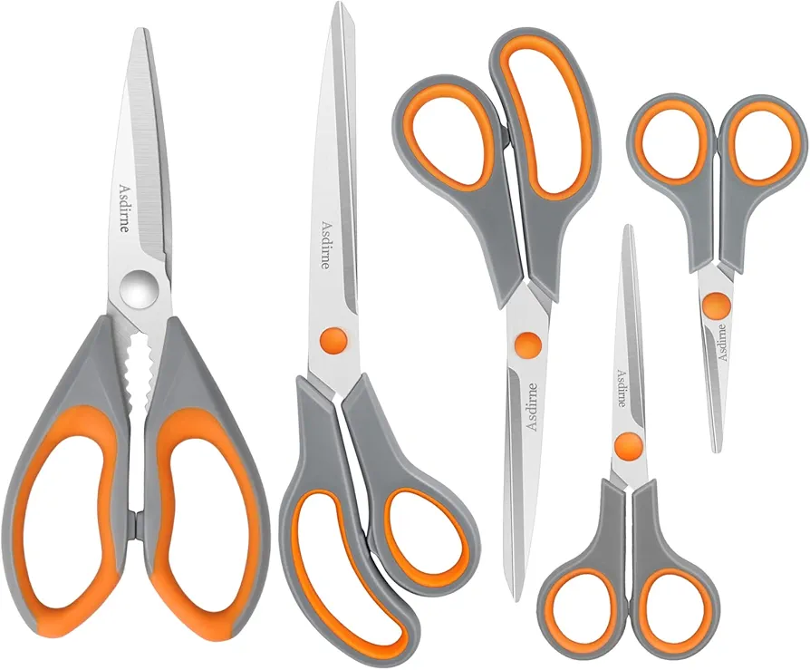 Kitchen Scissors Set, Knife-Grade Stainless Steel, TPR Comfortable Handle All Purpose Scissors, Include One Poultry Shears and Four Different Sizes of Cooking Scissors, Perfect Kitchen Partner