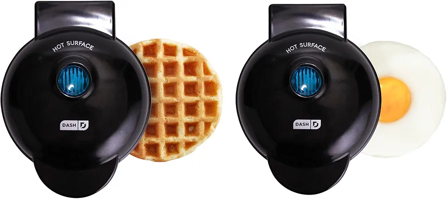 DASH Mini Maker Waffle Maker + Griddle, 2-Pack Griddle + Waffle Iron - Black