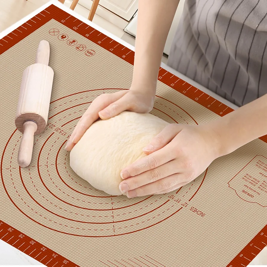 Silicone Baking Mat, 0.7mm Extra Thick 24" x 16" Large Non Stick Pastry Dough Sheet, Pie Crust Rolling Supplies for Making Christmas Cookies Bread, Easy to Clean