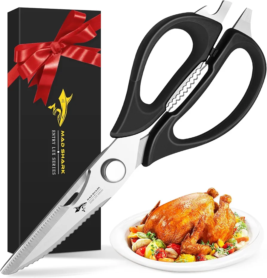 Kitchen Scissors All Purpose,Heavy Duty Kitchen Shears Come Apart, Stainless Steel Utility Scissors with Comfort Grip,Poultry Shears for Chicken,Meat,Fish,Food,Dishwash Safe (BLACK)