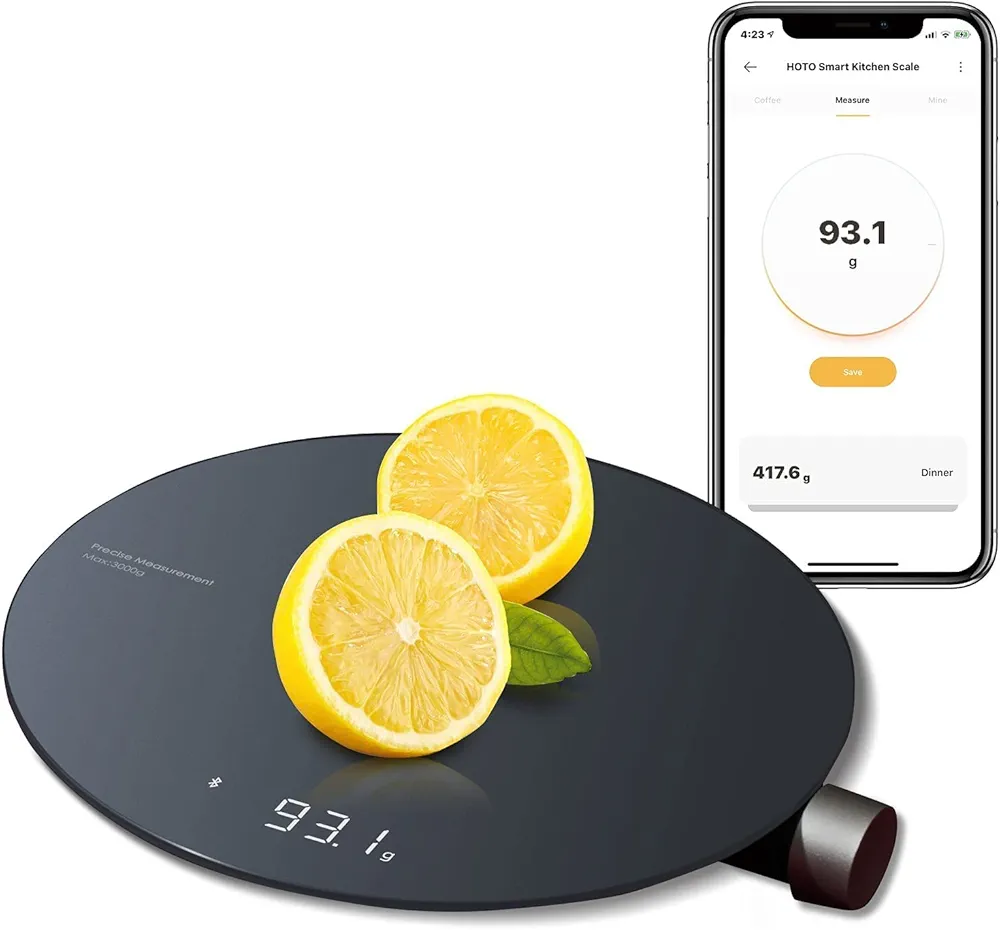 HOTO Smart Food Scale, Kitchen Scale, Food Scales Digital Weight Grams and Oz, Coffee Scale, Kitchen Scale with 0.1g High Precise Sensor, Measures in 4 Units (g/ml/oz/lb: oz)，Batteries Not Included