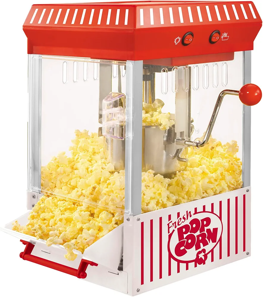 Nostalgia Vintage Table-Top Popcorn Maker, 10 Cups, Hot Air Popcorn Machine with Measuring Cap, Oil Free, White and Red