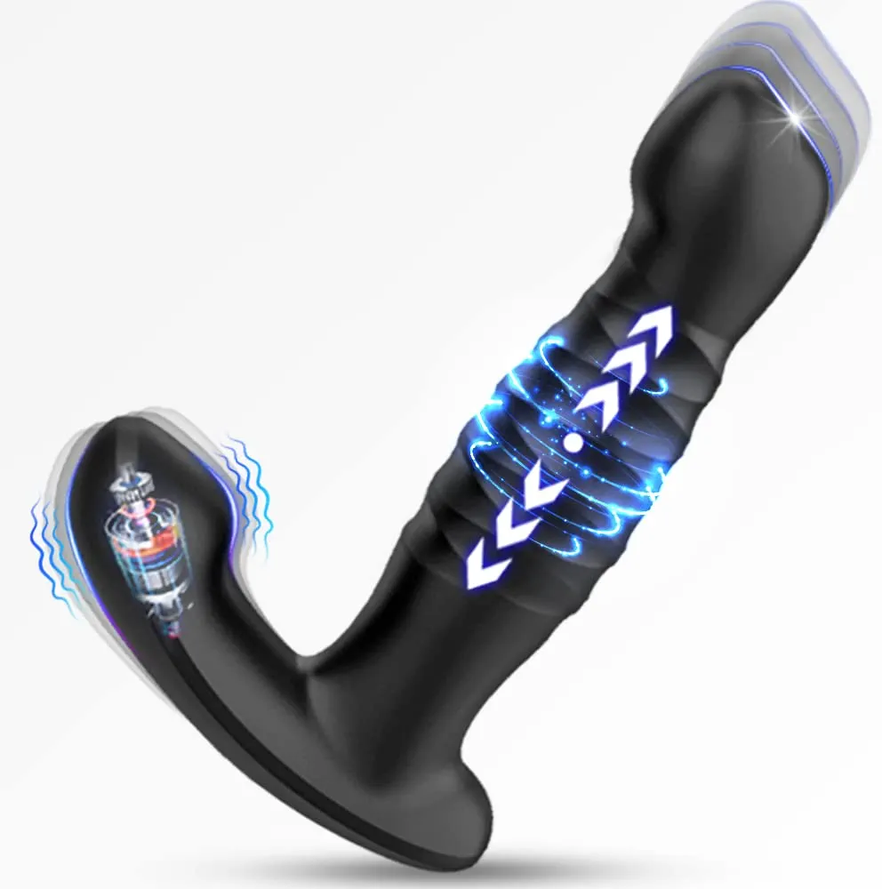 Thrusting Anal Vibrator Prostate Massager, Dual Motors Anal Plug Toy with Remote Control G spot Vibrator Stimulator with 7 Thrusting & Vibration Modes, Male Anal Sex Toys for Women Men Couples