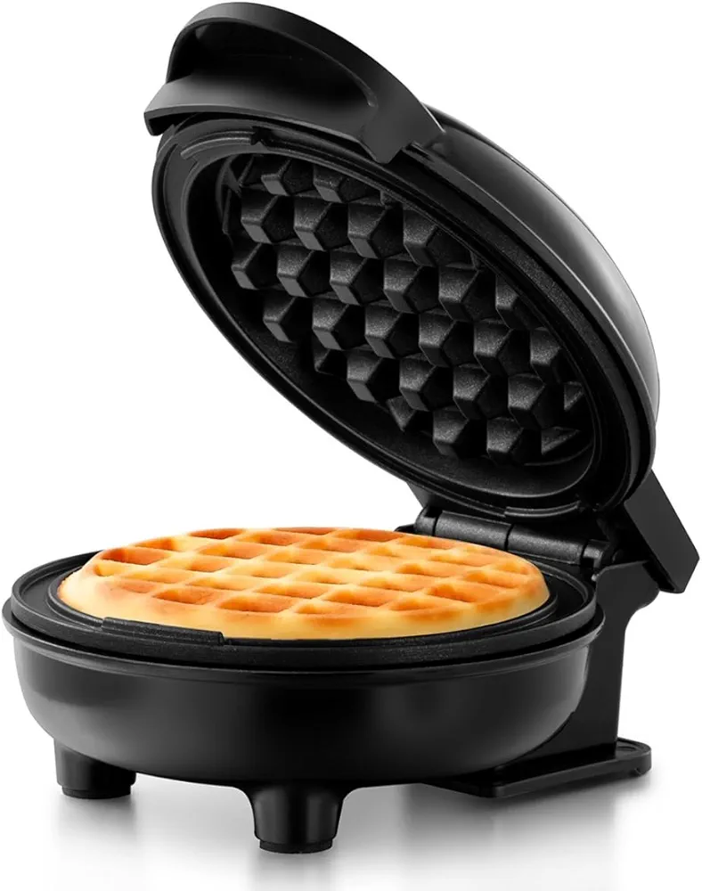 Holstein Housewares Personal/Mini Waffle Maker, Non-Stick Coating, Black - 4-inch Waffles in Minutes, Ideal for Breakfast, Brunch, Lunch or Snacks