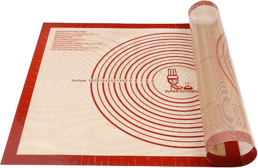 Non-slip Pastry Mat Extra Large with Measurements 28''By 20'' for Silicone Baking/ Counter Mat, Dough Rolling Mat,Oven Liner,Fondant/Pie Crust Mat By Folksy Super Kitchen Red