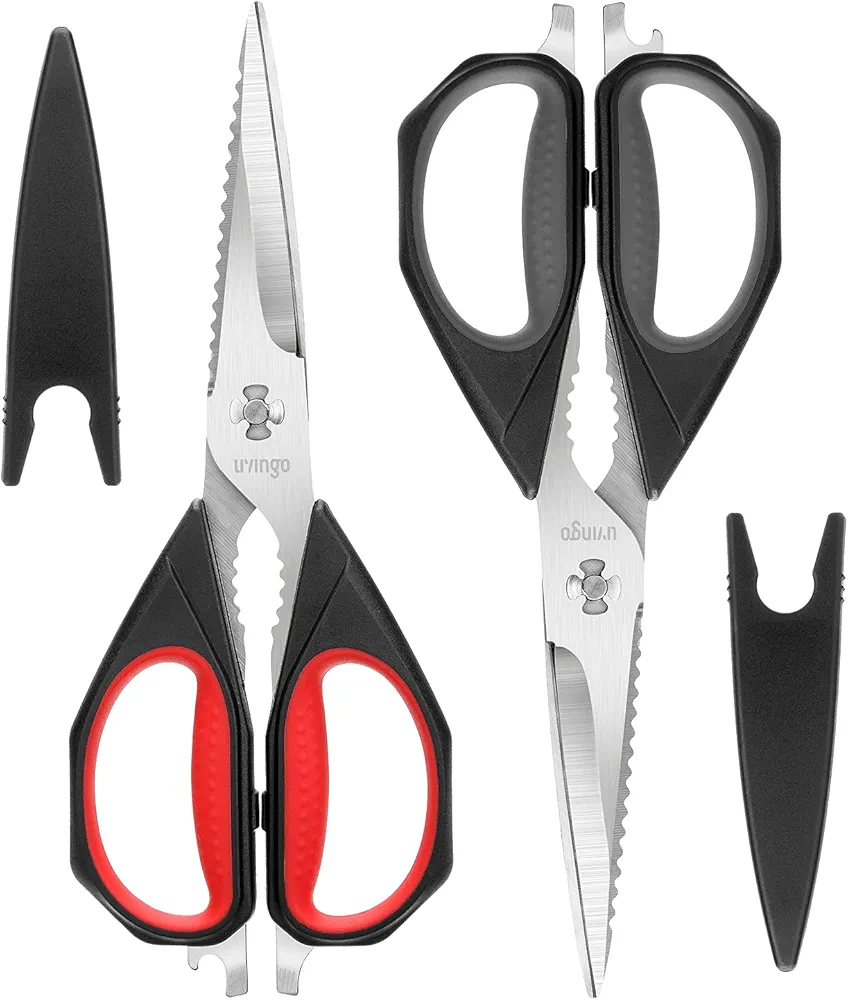 LIVINGO Kitchen Scissors, 2 Pack 9.25" Utility All Purpose Poultry Shears Heavy Duty Dishwasher Safe, Come Apart Sharp Stainless Steel Cooking Food Scissors for Cutting Meat, Chicken, Vegetable, Fish