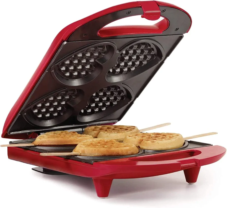 Holstein Housewares - Non-Stick Heart Waffle Maker, Red - Makes 4 Heart-Shaped Waffles in Minutes