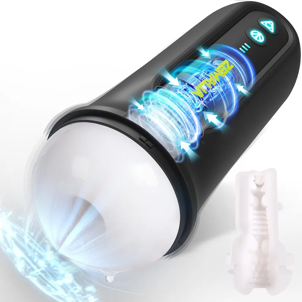 Male Masturbators Sex Toys for Men - ZEMALIA Male Adult Toys with 5 Vibration & 5 Suction, Mens Vibrator Hands Free Pocket Pussy Penis Pump with 3D Textured Sleeve, Male Strokers Blowjob Sex Machine