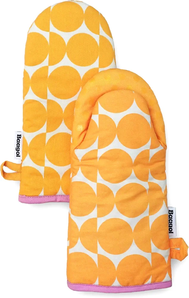 Non-Slip Cotton Kitchen Oven Mitt Set, Modern and Cute Kitchen Mittens with Non-Slip Silicone Grips and Hanging Loops, 2 Piece, 12" x 5.5" (Tangerine Crush)