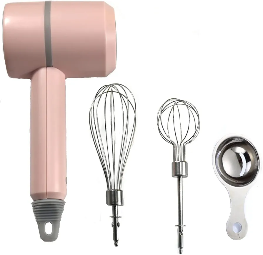 Hand Mixer, Portable Electric Cordless Handheld Mixer, 3-speed Usb Rechargeable withTwin Mixer Whips and Egg Separator for Whipping or Mixing Eggs, Butter, Cream,Kitchen Baking and Cooking (Pink)