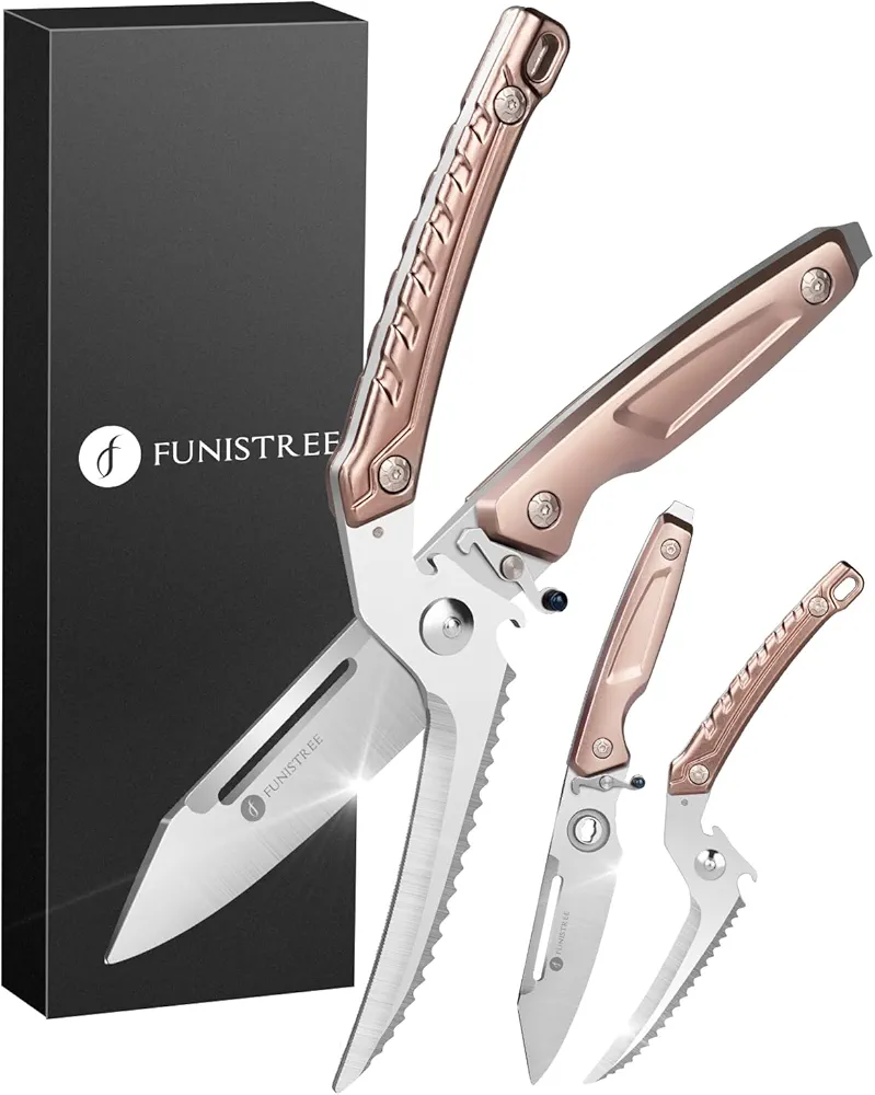 All Purpose Poultry Shears - Funistree Utility Heavy Duty Kitchen Scissors for Food, Serrated Edge, Safety Lock, Detachable Scissors for Cutting Chicken, Turkey, Seafood, Thanksgiving Gifts