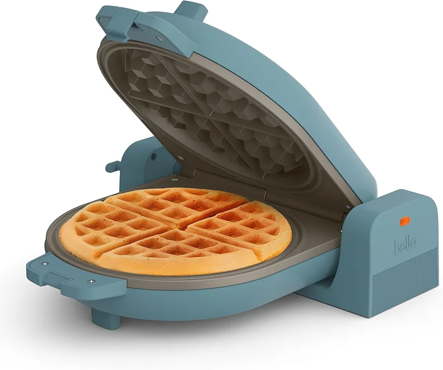 bella Flip-n-Store Waffle Maker with EverGood™ Ceramic Nonstick Coating, Fits-anywhere™ Kitchenware, Power Indicator Light, Cool Touch Handle & Cord Wrap, 7” Wide & 1" Deep Plates, 1000 Watt, Surf