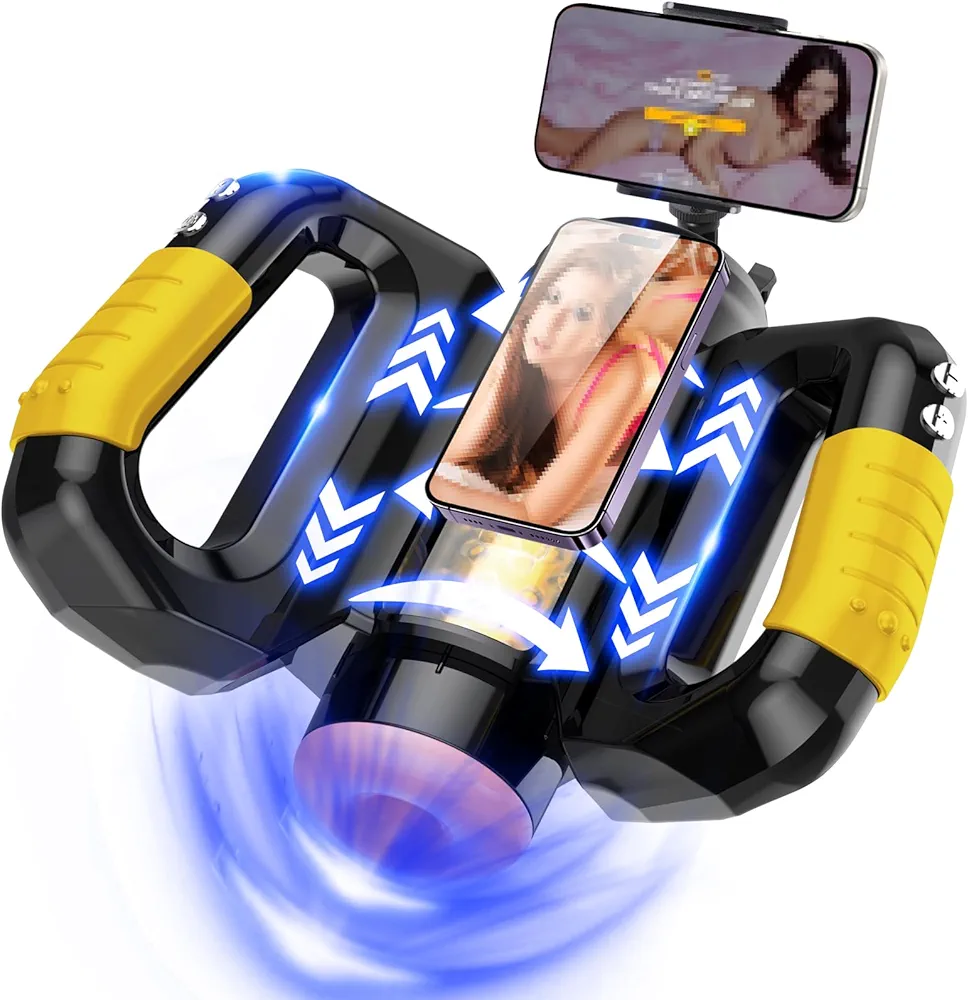 Automatic Male Masturbator, Adult Sex Toy for Men 10 Speeds Thrusting & Rotating Modes, Electric Adult Sex Machine Male Stroker 3D Realistic Textured Double Side Handle, with Phone Holder