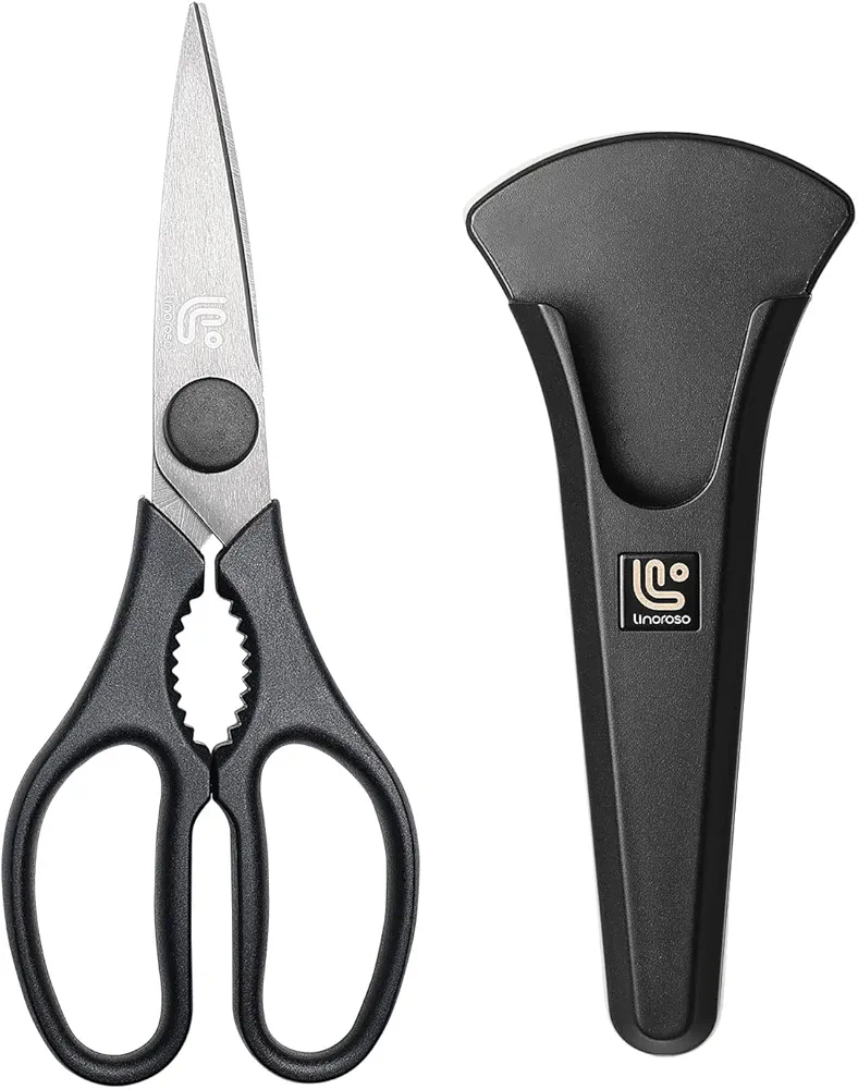 Linoroso Kitchen Shears Heavy Duty Kitchen Scissors with Magnetic Holder, Dishwasher Safe Scissors All Purpose Come Apart Blade Made with Japanese Steel 4034 for Meat/Vegetables/BBQ/Herbs, Black