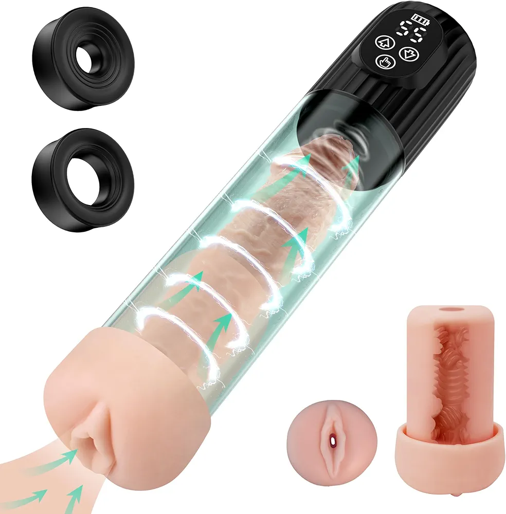 Automatic Sucking Male Masturbator,8 Training Suction Intensities, IPX 6 Full Waterproof Automatic Cock Enlarger Pump Male Sex Toys,3 Kinds of Training Silicone Sleeve Included