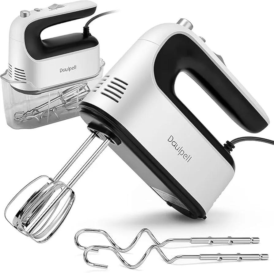 Hand Mixer Electric, IPRSTAR 5-Speed 400w Turbo Power Kitchen Handheld Mixer with Storage Case and 5 Stainless Steel Accessories(Whisk, Beaters, Dough Hooks) Food Mixer for Cake, Batters