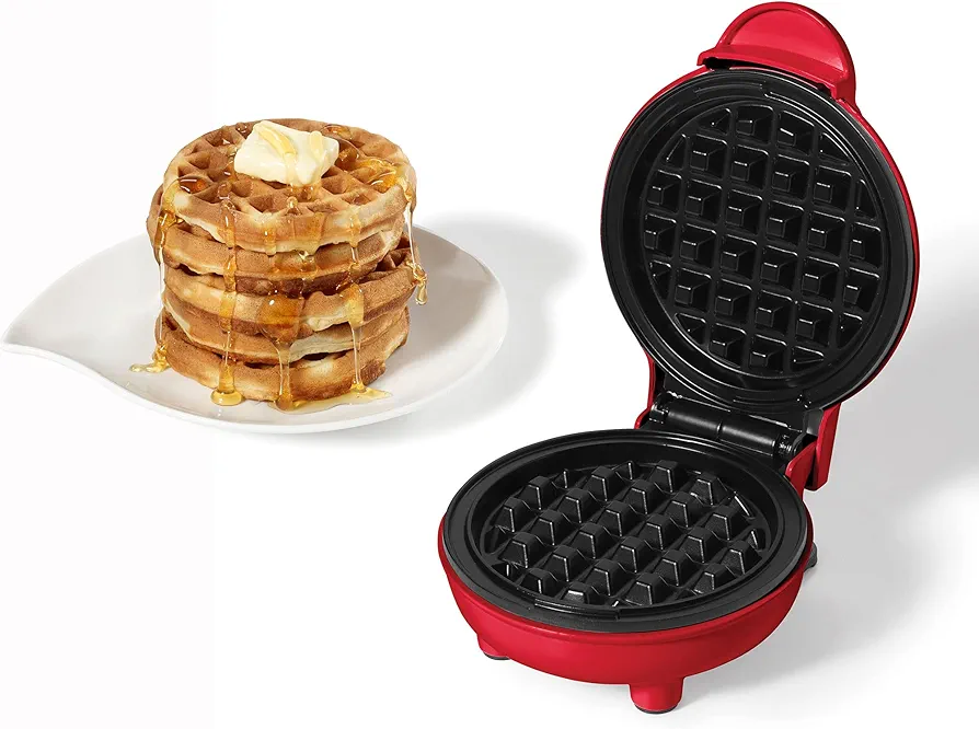 Starfrit 024725-006-0000 4-In. Electric Mini Waffle Maker, Red Small Kitchen Appliance, Regular Sized