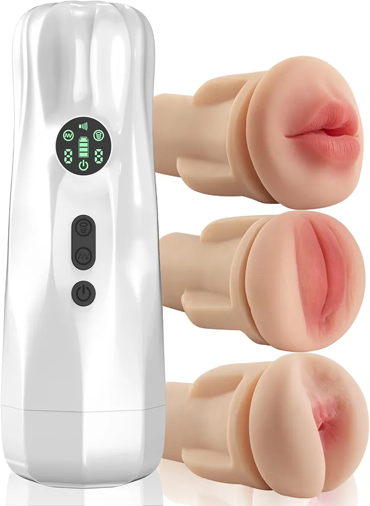 Automatic Male Masturbator, Three Removable Sleeves with 4 Powerful Sucking &9 Vibrating Modes, Soft Fleshy Masturbating Stroke, Stroker Deep Throat Oral Adult Sex Toys for Men