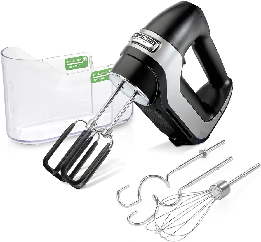 Hamilton Beach Professional 7-Speed Digital Electric Hand Mixer with High-Performance DC Motor, Slow Start, Snap-On Storage Case, SoftScrape Beaters, Whisk, Dough Hooks, Matte Black (62655)