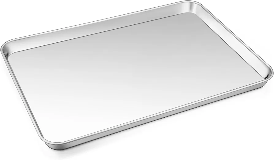 Baking Sheet Pan, Joyfair Stainless Steel Cookie Sheet Toaster Oven Tray, Professional Bakeware for Cookie/Bacon/Bread, Rolled Rim & Mirror Finish, Rust Resistant & Dishwasher Safe (16 Inch)