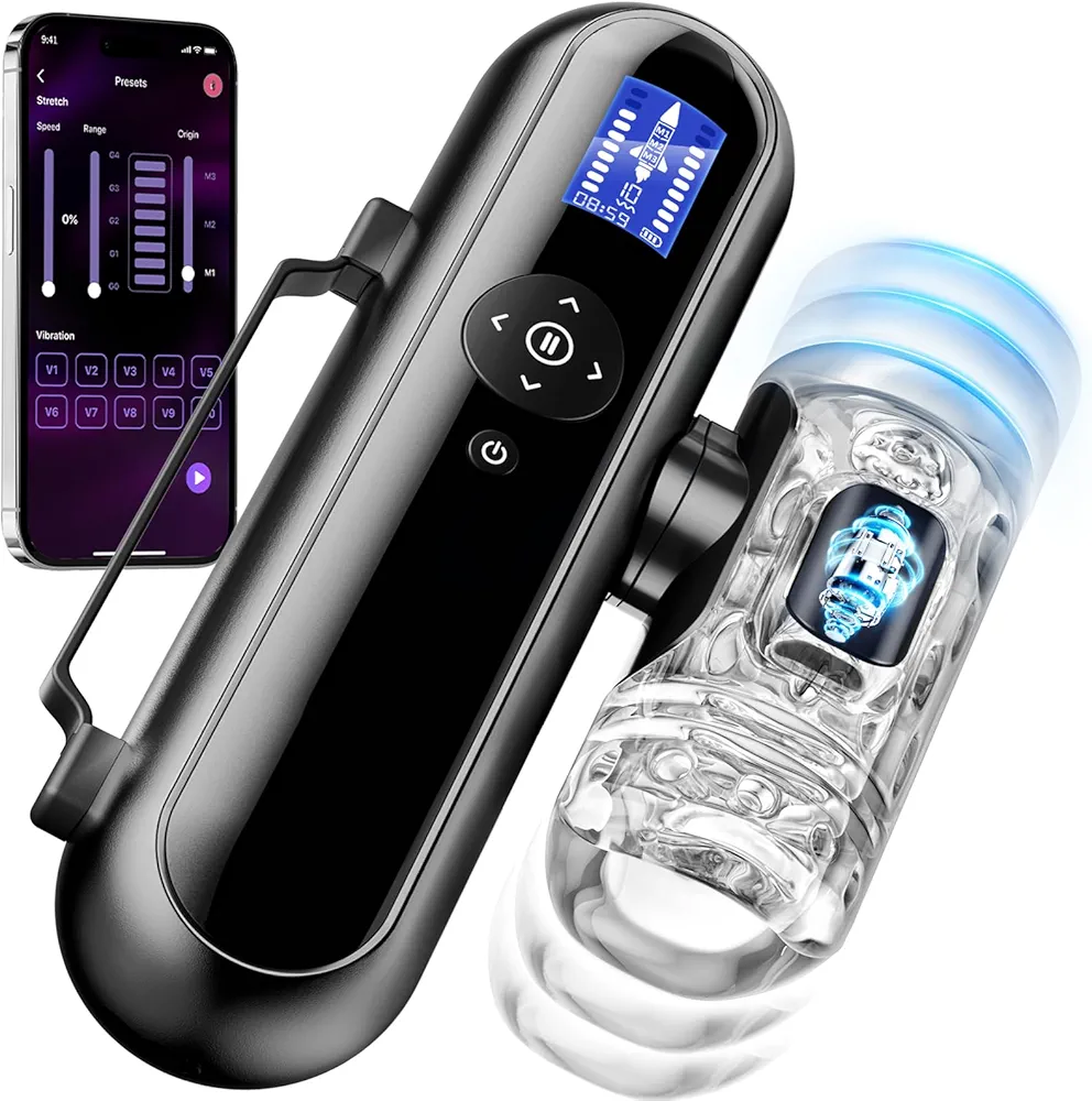 Male Masturbator Sex Toys, Upgrade Sex Toys for Men with 4 Thrust Depths & 3 Start Points & 10 Thrusting Vibrating Speeds Adult Sex Toys, APP Control Sex Machine Soft TPE Channel Blowjob Toy