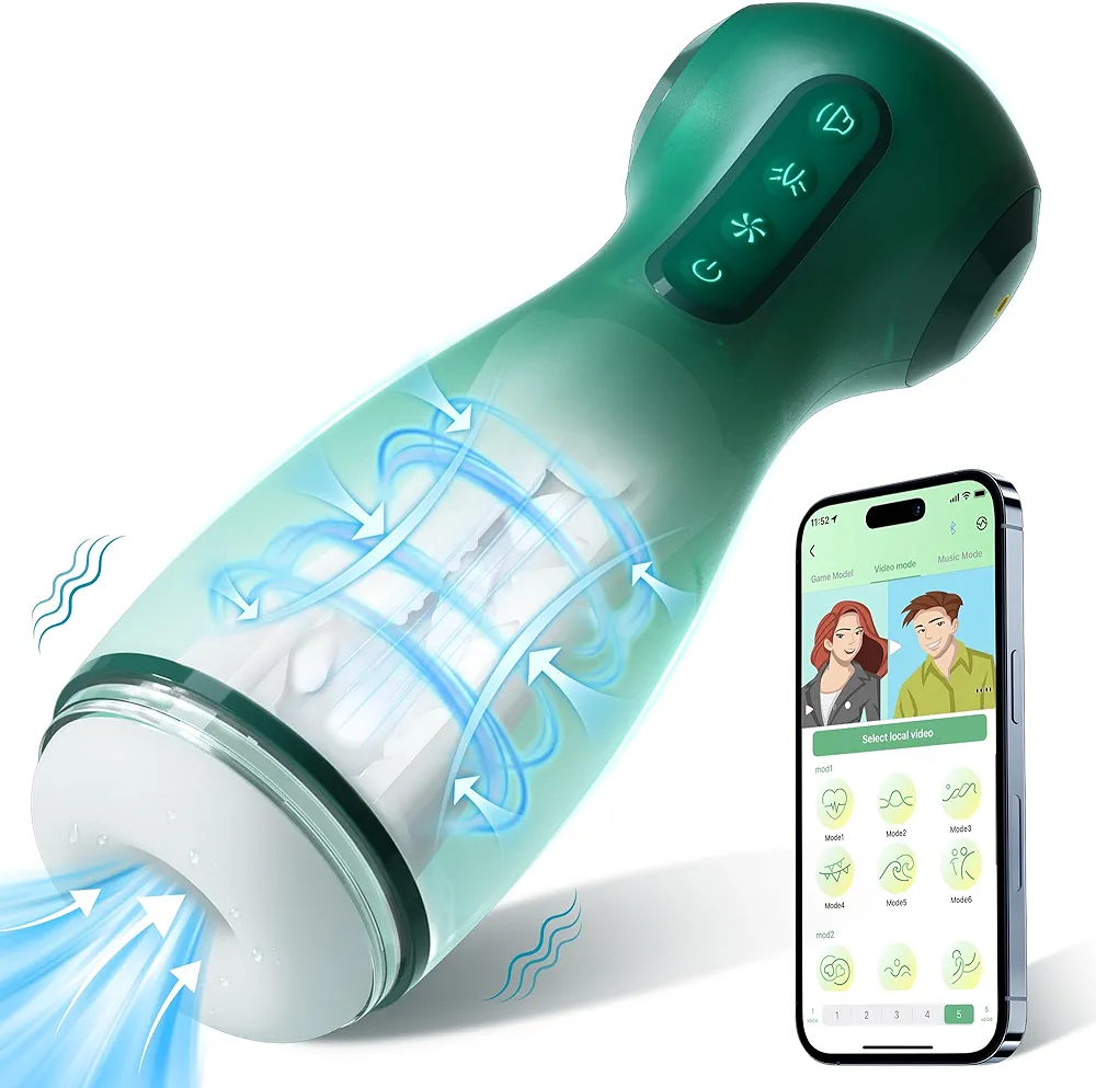 Upgraded Automatic Moaning Sucking Male Masturbator -APP Control, 9 Vibration Hands Free Electric Pocket Pussy 9 Suction & 9 Squeeze, 3D Male Stroker Toy Blowjob Machine, Adult Sex Toys for Men