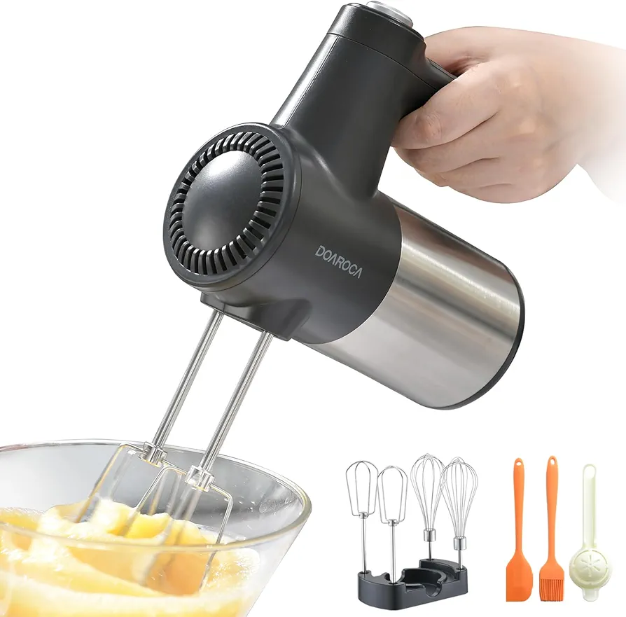 7-Speed Cordless Electric Hand Mixer,Handheld Mixer for Baking Cake Egg Cream,Hand Mixer Turbo Boost/Digital Display + 7 Speed + Eject Button + 4 Stainless Steel Accessories（Type-C)