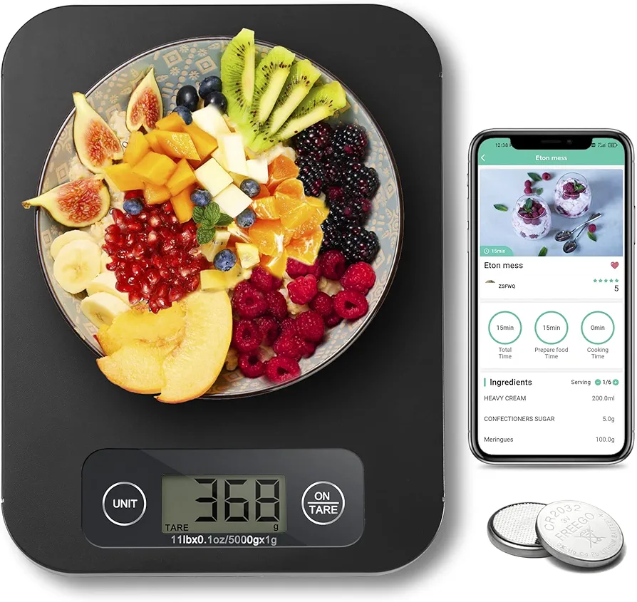 Smart Digital Food Scale for Weight Loss, Kitchen Food Scale Grams and Ounces with Nutritional Calculator, Food Weight Scale for Diet, Keto, Macro, Calorie, Cooking, Meal Prep 0.1oz/11lb