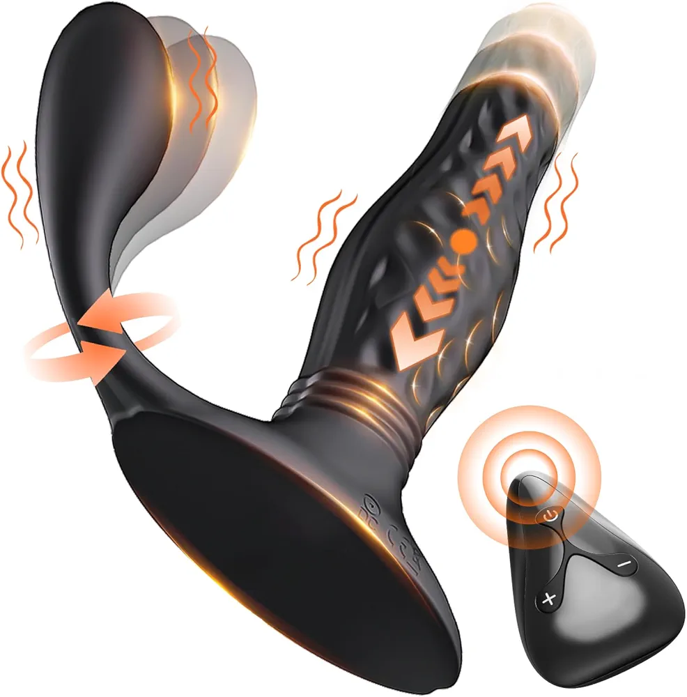 Male Sex Toys Anal Vibrator with Prostate Massager, Anal Butt Plug Dildo Thrusting with 12 Vibrating 3 Thrusting Dual Header & Remote Control, Anal Toys Adult Couple Sex Toys for Men Women Gay Play