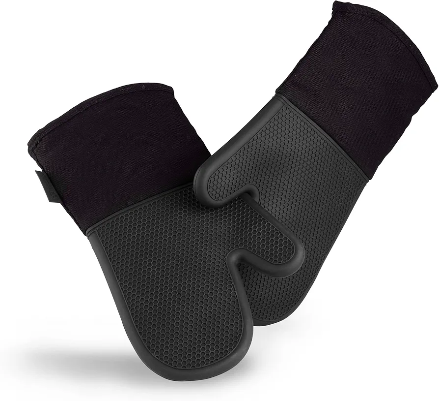 HexClad Silicone Oven Mitt Set, 2-Pack, Heat Resistant to 500ºF, Black