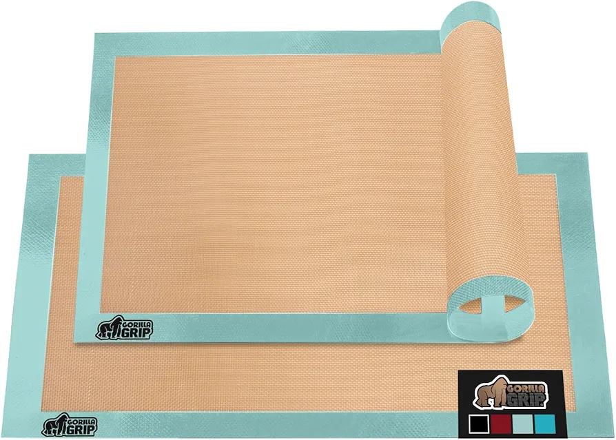 Gorilla Grip Reusable Nonstick Silicone Baking Mat, 2 Pack, BPA-Free Oven Safe Food Liner, For Cookie Sheets, No Mess Easy Clean Pastry Mats, Kitchen Essential, 11.75" x 8.25" Quarter Sheet, Mint