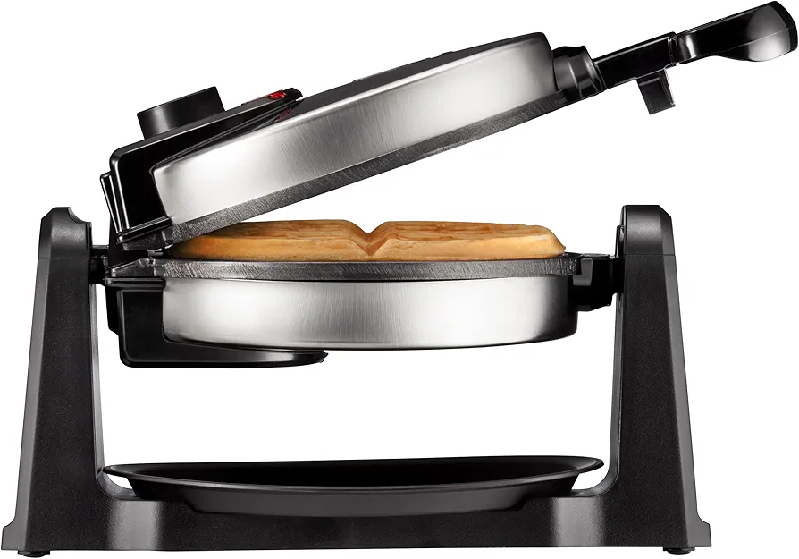 Chefman Rotating Belgian Waffle Maker, 180° Flip Iron w/ Non-Stick Plates, Adjustable Timer, Locking Lid, & Drip Plate, Space Saving Storage, Mess-Free Breakfast, Stainless Steel/Black