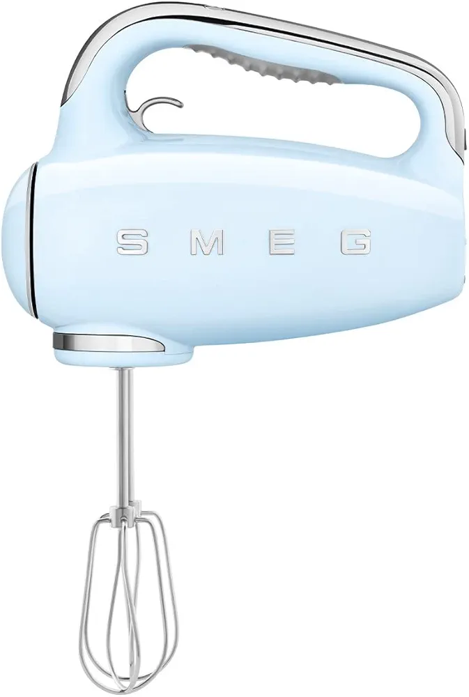 SMEG Pastel Blue 50's Retro Style Electric Hand Mixer with Set of Beaters, Set of Dough Hooks and Set of Whisks