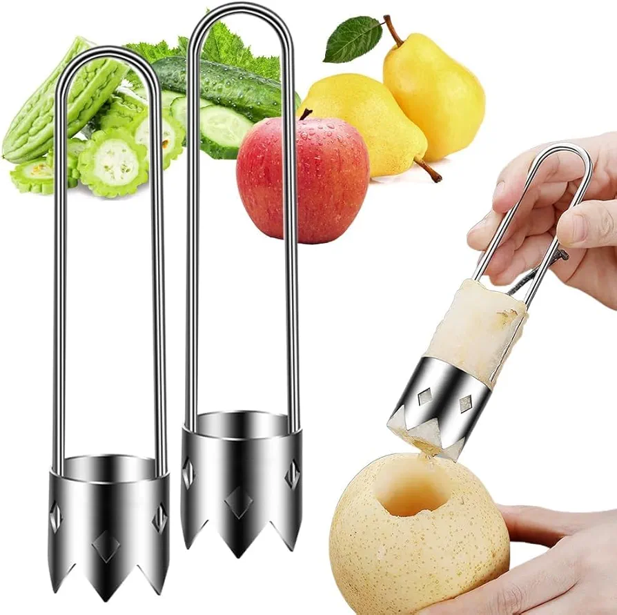 Red Bell Pepper Seed Corer, Apple Corer 304 Stainless Steel Fruit & Vegetable Corer, 2024 Upgraded Stainless Steel Fruite Corer Red Bell Peppers Cutter Pepper Seed Remover Tool (2Pcs)