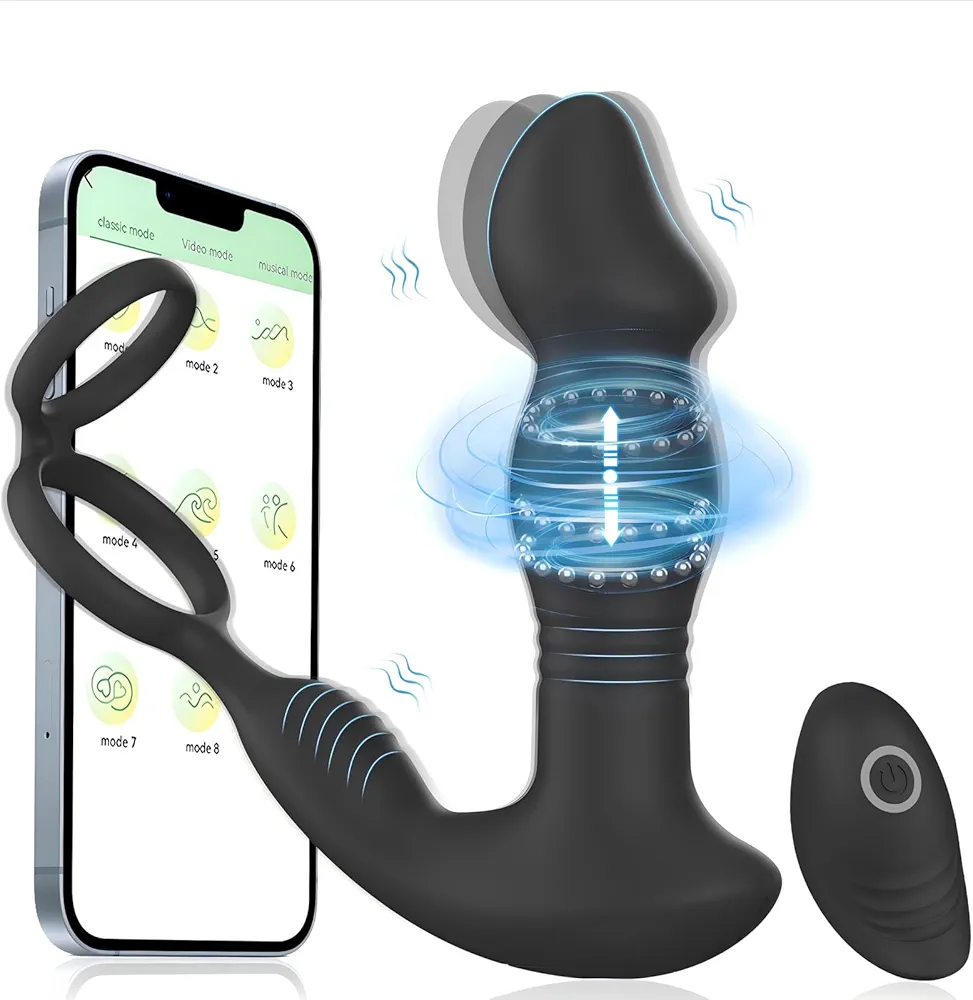 Thrusting Prostate Massager Vibrator Anal Plug Sex Toys,APP&Remote Control Male Vibrator with Cock Ring,Vibrating Butt Plug 9 Vibration Modes with Finger Snap Function,Adult Sex Toys&Games for Couples