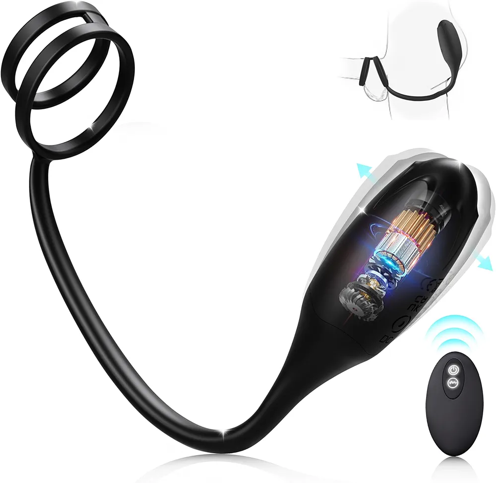 Prostate Massager Vibrating Cock Ring, 4 in 1 Prostate Vibrator Penis Ring Male Vibrator, Sex Toys for Men Couples, Remote Control Anal Vibrator with 10 Vibration Modes, Butt Plug Male Anal Sex Toys