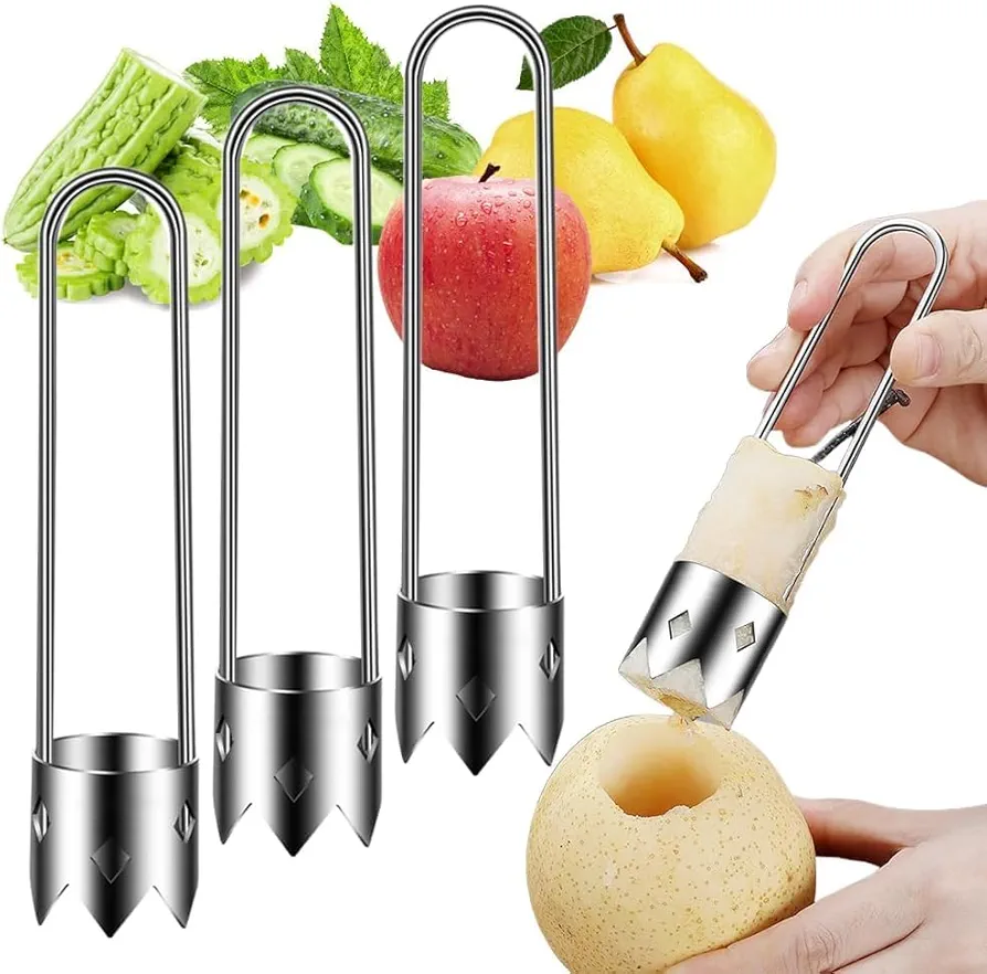 Red Bell Pepper Seed Corer, Apple Corer 304 Stainless Steel Fruit & Vegetable Corer, 2024 Upgraded Stainless Steel Fruite Corer Red Bell Peppers Cutter Pepper Seed Remover Tool (3Pcs)