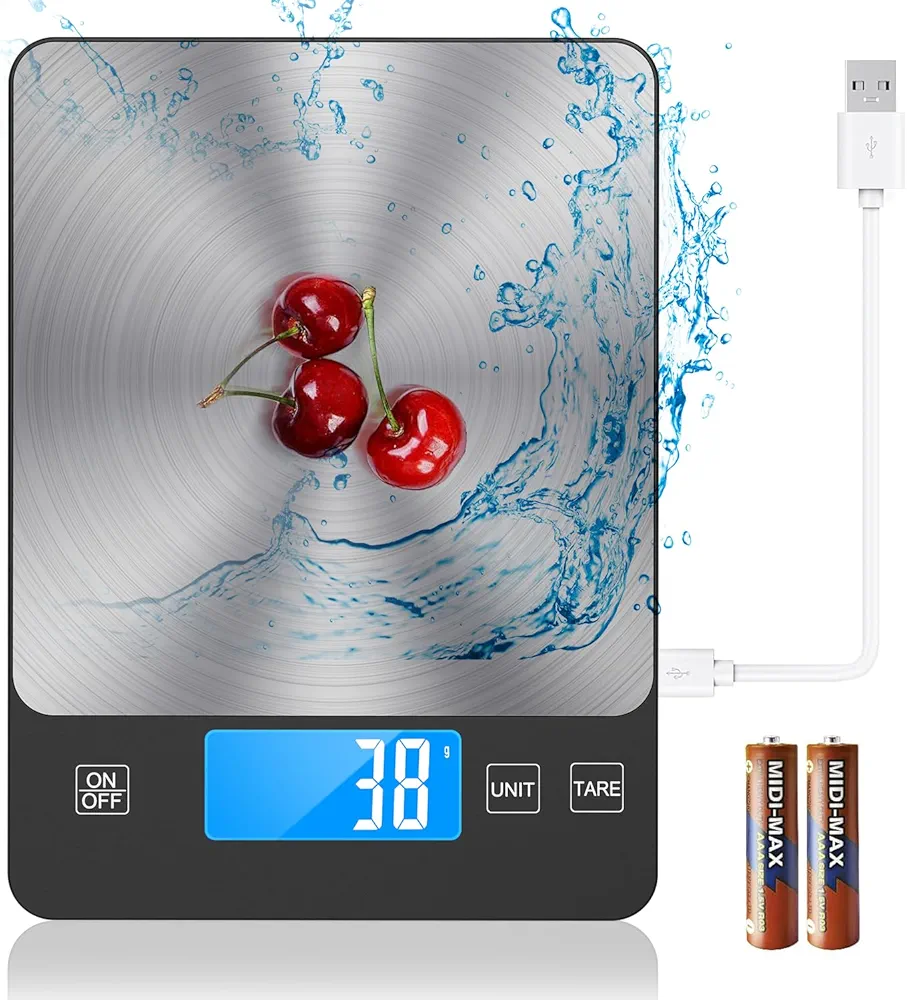 NASA-Grade 33lb Digital Kitchen Scale, Precisely Measures Grams and Ounces for Baking and Cooking, Waterproof Tempered Glass