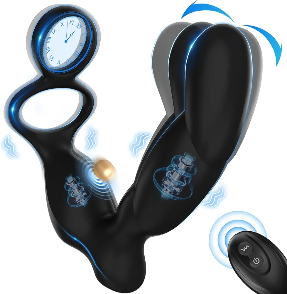 Prostate Massager Anal Plug Mens Vibrators Male Sex Toys with Cock Ring, REYHKINO Anal Sex Toy Remote Control Dildo Vibrator with 10 Vibrating Wiggling, Vibrating Butt Plug Adult Toys for Men Couples