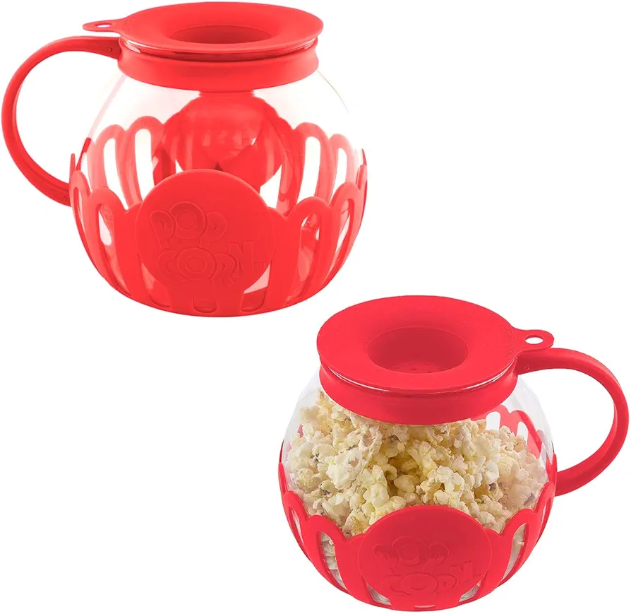 Ecolution (2 Pack) Popcorn Maker Glass Microwave Popcorn Popper With Butter Melter For Movie Style Popcorn