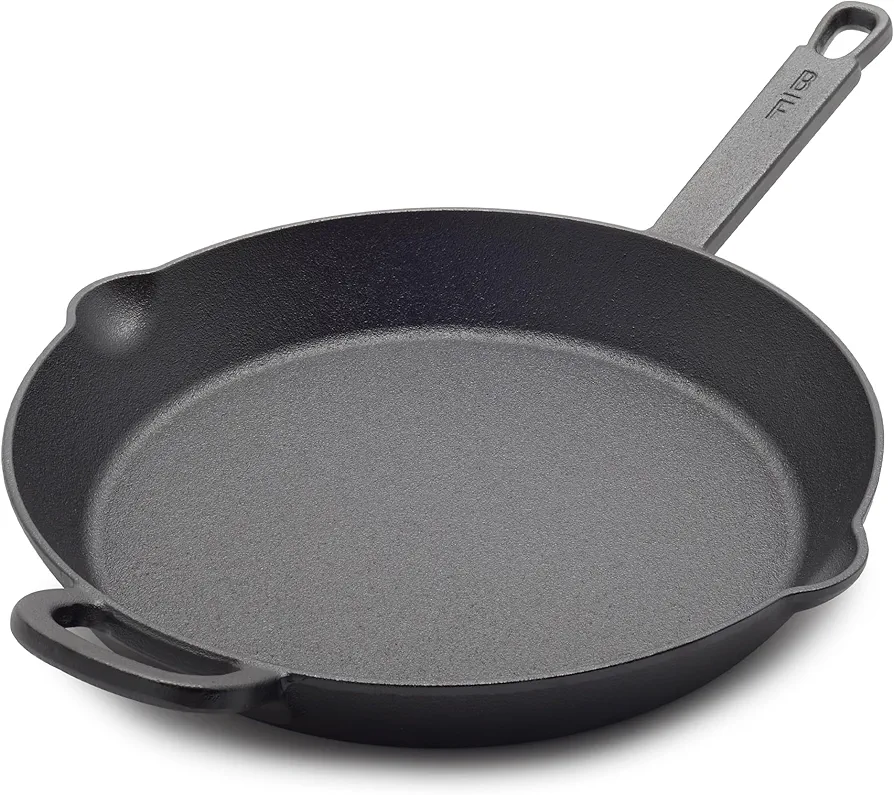 GreenPan x Bobby Flay 12” Cast Iron Pre-Seasoned Skillet with Helper Handle, Professional Grade Heavy Duty, Induction Suitable, Versatile Stovetop, Oven, BBQ, Fire & Grill, Indoor/Outdoor Use, Black