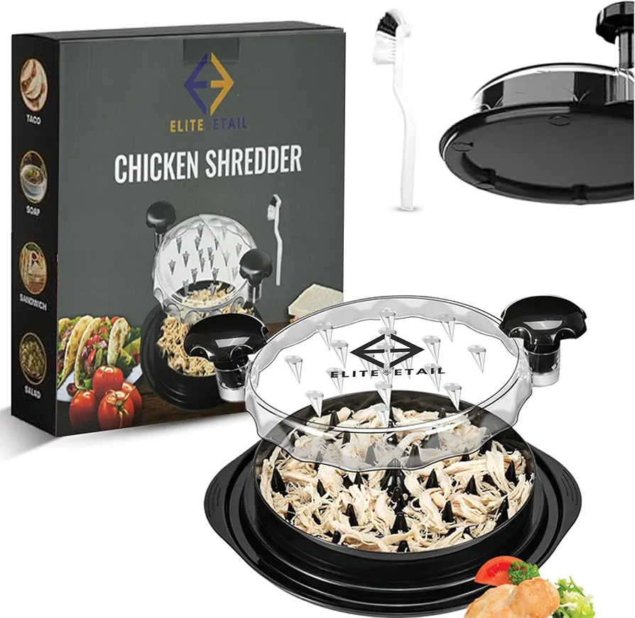 Chicken Shredder Tool Twist, Meat Shredder Tool Twist with Visible Lid Heat Resistant Ergonomic Anti-slip Plastic Chicken Shredder for Fast Making Chicken Steak Pork Salad Shredder Food. Black-10.8"