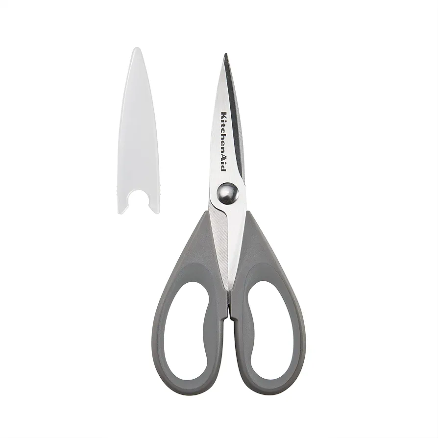 KitchenAid All Purpose Kitchen Shears with Protective Sheath Durable Stainless Steel Scissors, Dishwasher Safe, Soft Grip Comfort Handle, 8.72 Inch, Gray