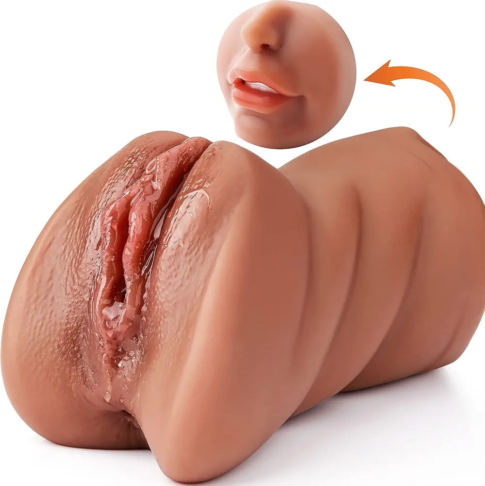 3 in 1 Pocket Pussy Male Masturbators with Lifelike Face, Sex Doll with Realistic Textured Mouth Vagina and Tight Anus, Masturbator Male Stroker Deep Throat Oral Adult Sex Toys for Men Pleasure(Brown)