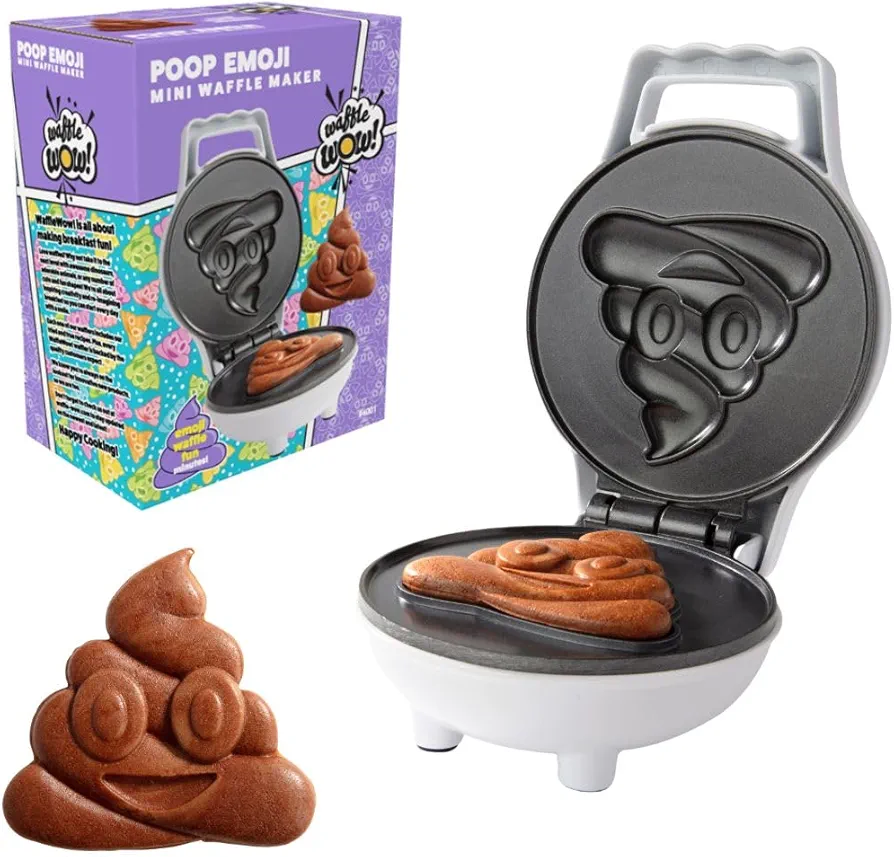 Poop Emoji Mini Waffle Maker- Make Breakfast Fun for Kids w Cute Smiley Face Design, 4" Waffler Iron Makes Poop Shaped Pan Cakes or Waffles, Electric Non Stick Funny Christmas Gift- Licensed by Emoji